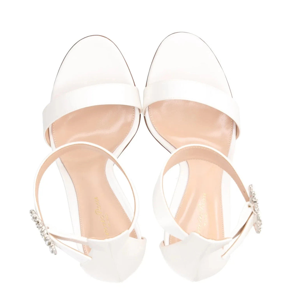 GIANVITO ROSSI White Satin Crystl Buckle 105mm Portofino Heeled Sandals UK 7 EU 40