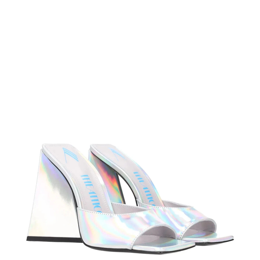 THE ATTICO Devon Metallic Silver Leather Mules UK 4 EU 37