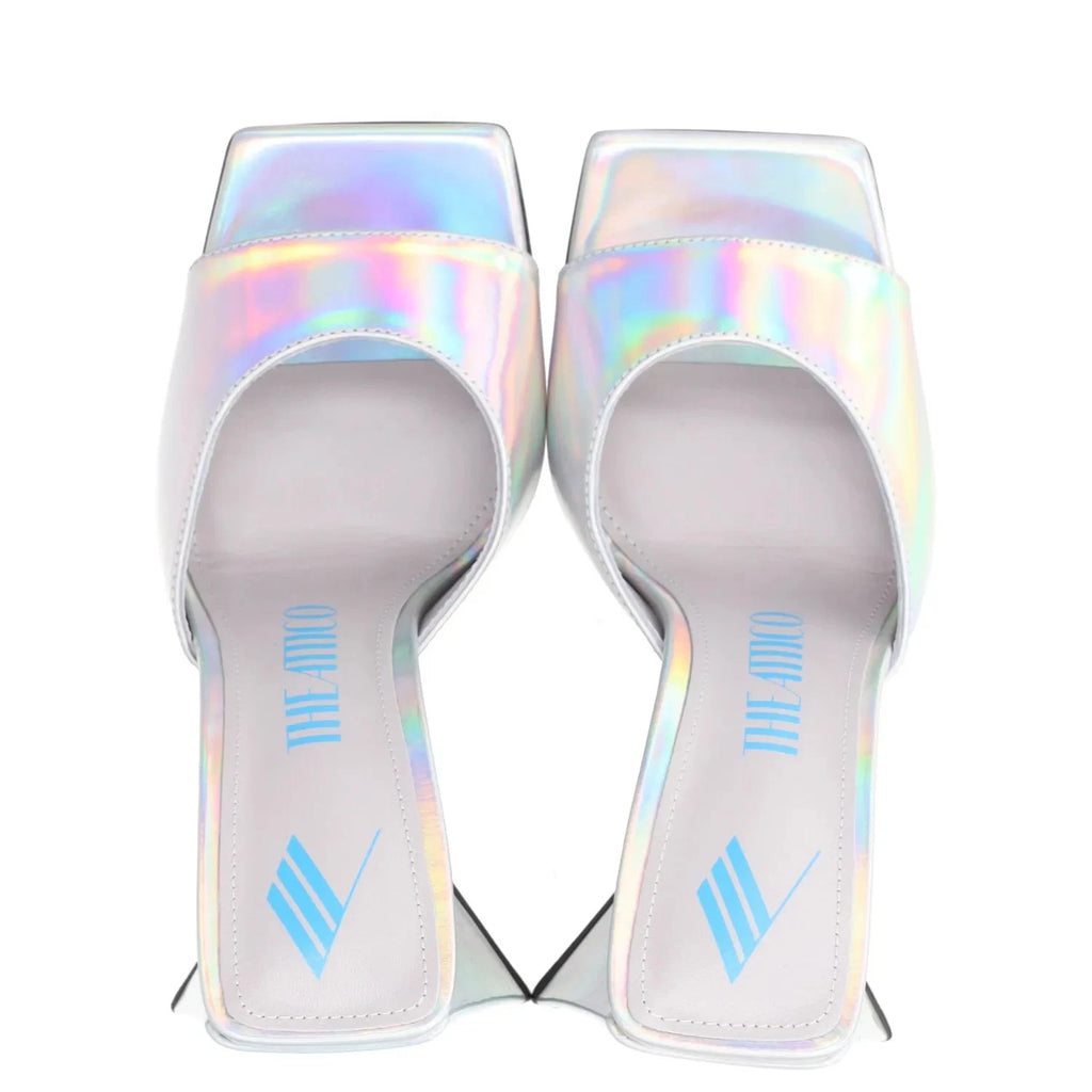 THE ATTICO Devon Metallic Silver Leather Mules UK 4 EU 37