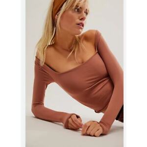 Free People Pink Clean Lines Long Sleeve Top with shelf bra UK M/L