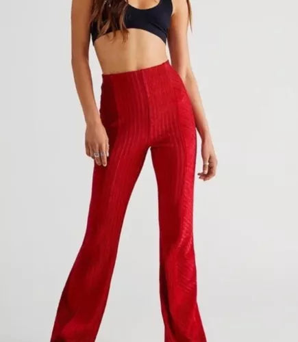 Free People Red Slim Pull-on Velvet Flare Pants UK XS