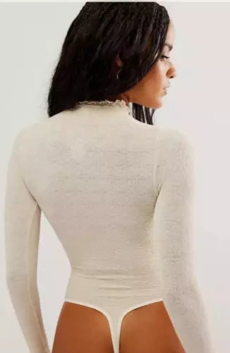 Free People Cream Mara Mock Neck Bodysuit UK M/L