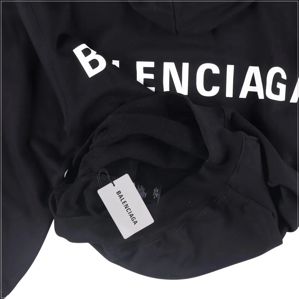 BALENCIAGA Black 100% Cotton Oversized Logo Back Hoodie UK XXS