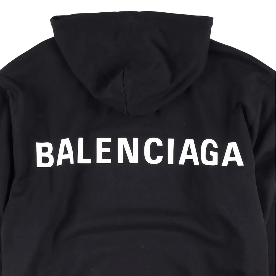 BALENCIAGA Black 100% Cotton Oversized Logo Back Hoodie UK XXS