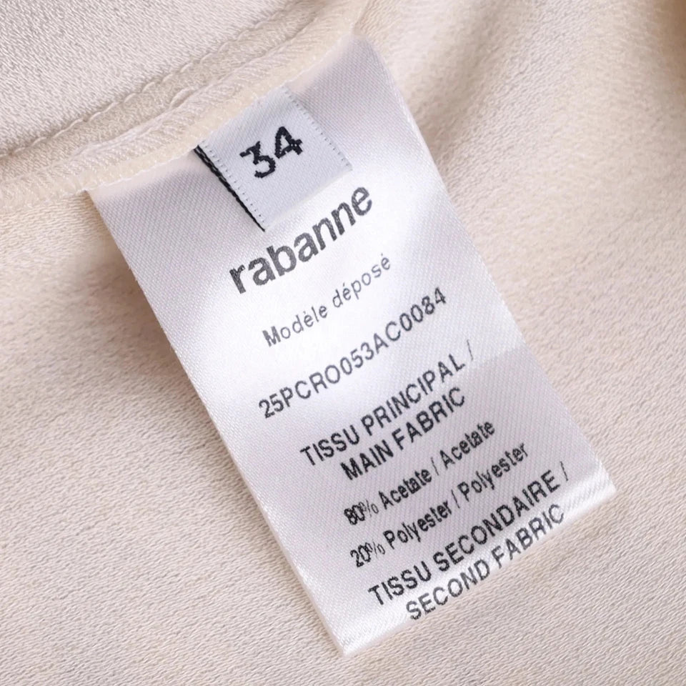 Paco Rabanne Cream Fringed Asymmetric Midi Dress Fr34 UK 6