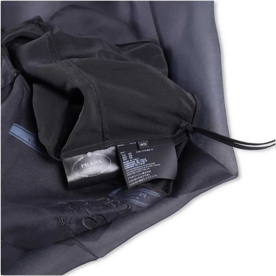 PRADA Black Re-edition 1995 Silk Organza Embroidered Logo Halterneck Dress IT40 UK 12