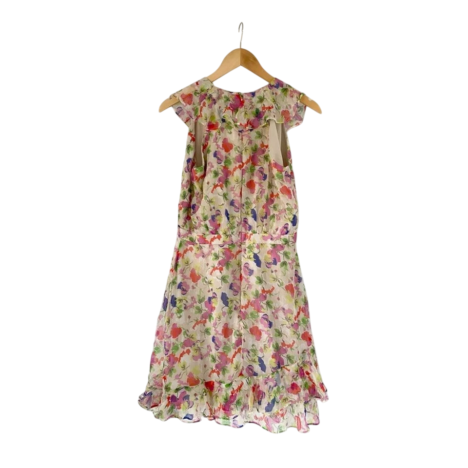SALONI Cream Cece Ruffled Floral-print Mini Dress UK 10