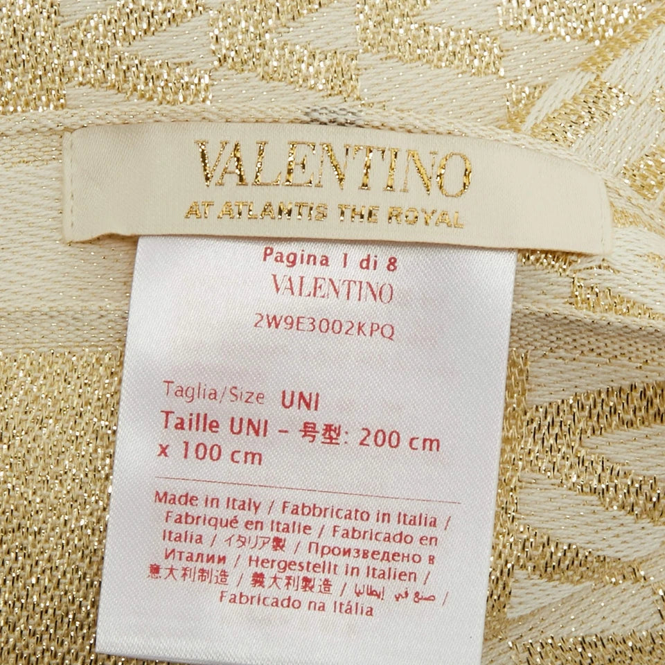 VALENTINO Cream /gold Monogram Lurex Jacquard Fringed Scarf
