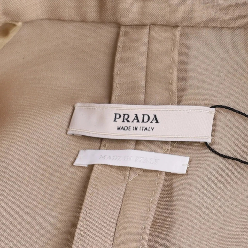 PRADA Beige Virgin Wool/mohair Blend Logo-triangle Single-breasted Blazer It40 UK 8