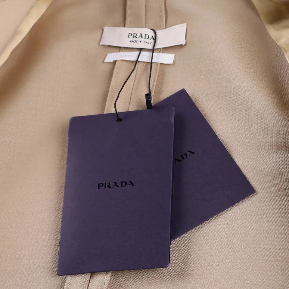 PRADA Beige Virgin Wool/mohair Blend Logo-triangle Single-breasted Blazer It40 UK 8