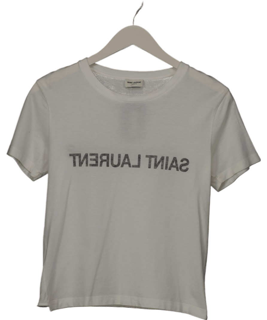 Saint Laurent White Reverse Logo T-shirt UK XS - Reliked