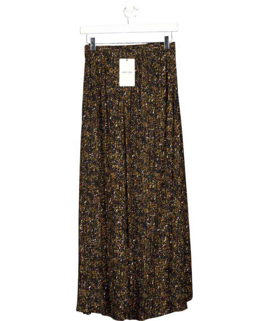 Saint + Sofia Brown Sutton Silky Midi Skirt - Ditsy Leopard UK 8 - Reliked