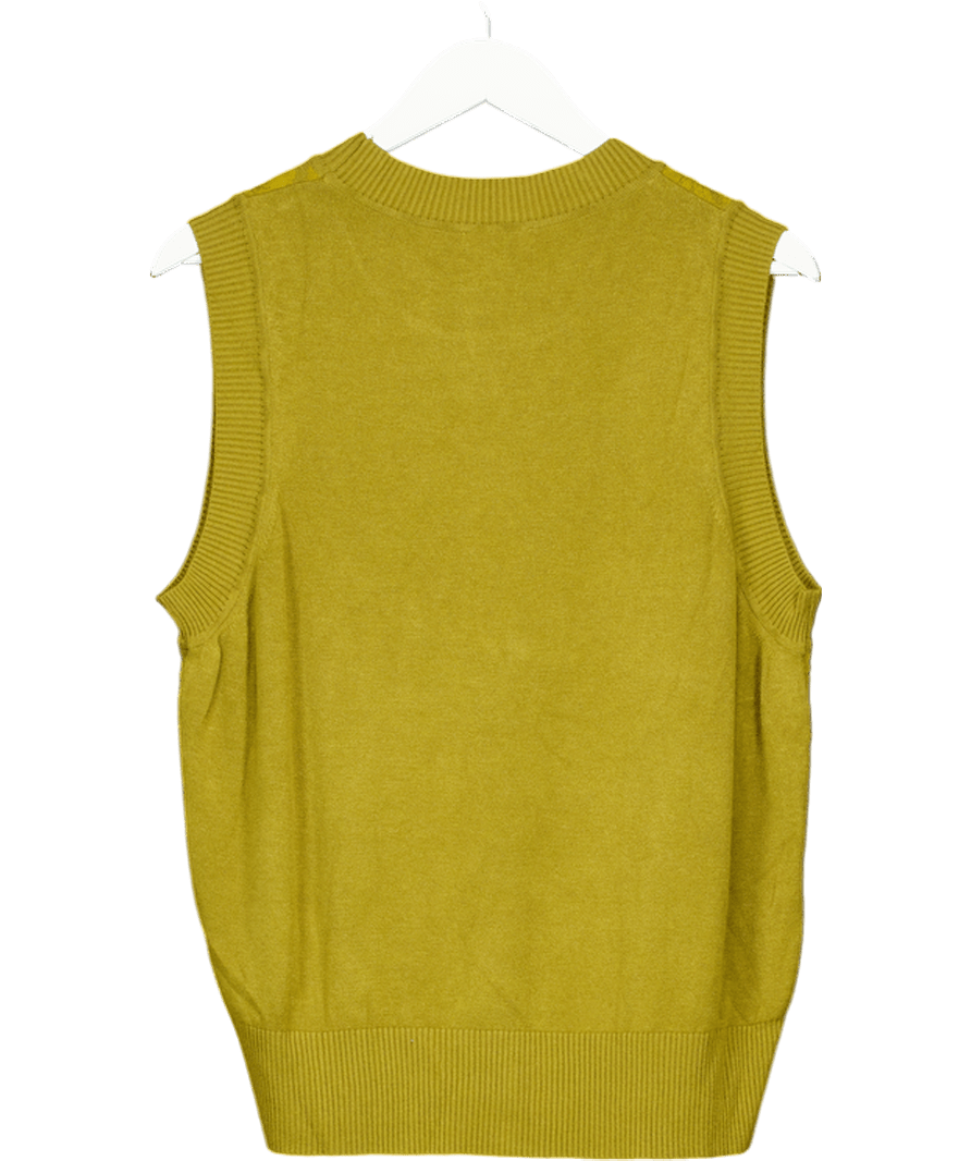 Saint + Sofia Olive Green Cotton / Viscose Blend Jacquard Sleeveless Knit Top UK S - Reliked