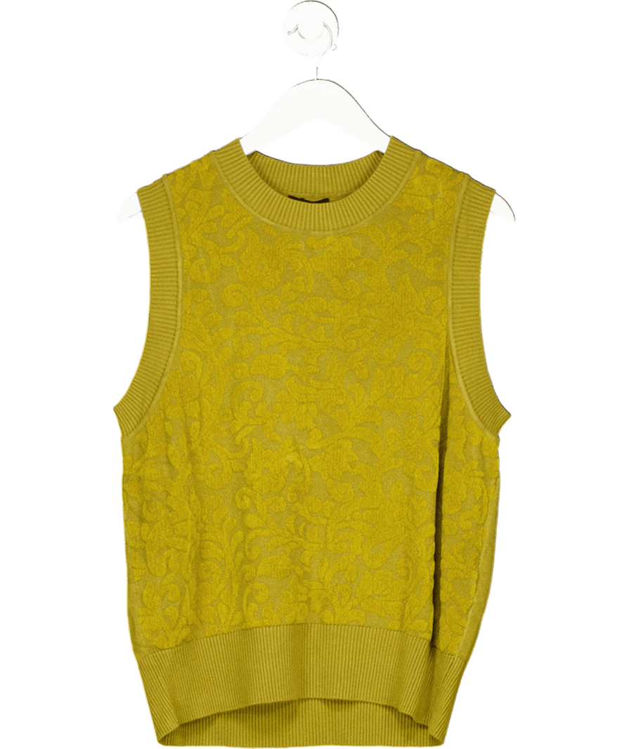 Saint + Sofia Olive Green Cotton / Viscose Blend Jacquard Sleeveless Knit Top UK S - Reliked