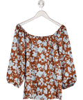 SAINT TROPEZ Blue / Mocha Floral Satin Blouse UK M - Reliked