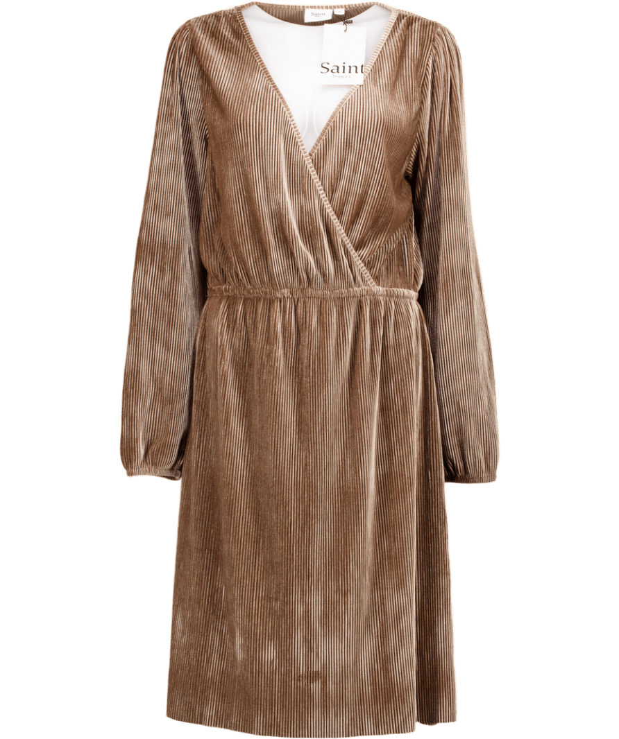 Saint Tropez Nude Pink Velvet Wrap Front Dress UK M - Reliked