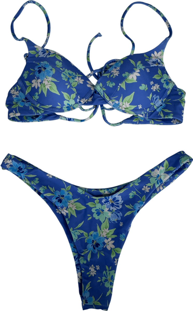 Salty Little Things Blue Floral 2 - piece Bikini Set - Top Uk M Bottoms UK S - Reliked
