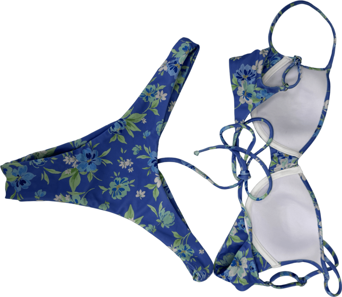 Salty Little Things Blue Floral 2 - piece Bikini Set - Top Uk M Bottoms UK S - Reliked