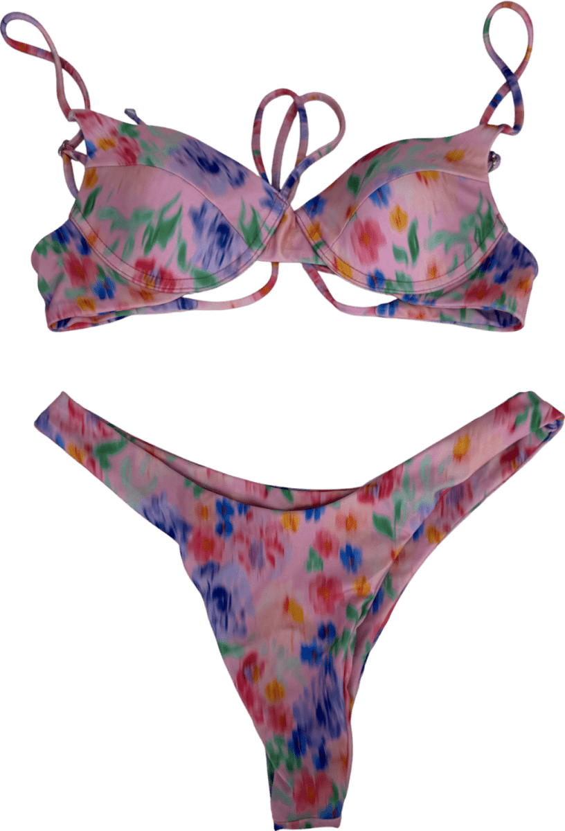 Salty Little Things Pink Floral 2 - piece Bikini Set - Top Uk M Bottoms UK S - Reliked