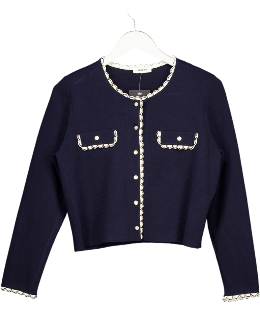 Sandro Black Cropped Scallop Lace Detail Cardigan Jacket Sz2 UK 10 - Reliked