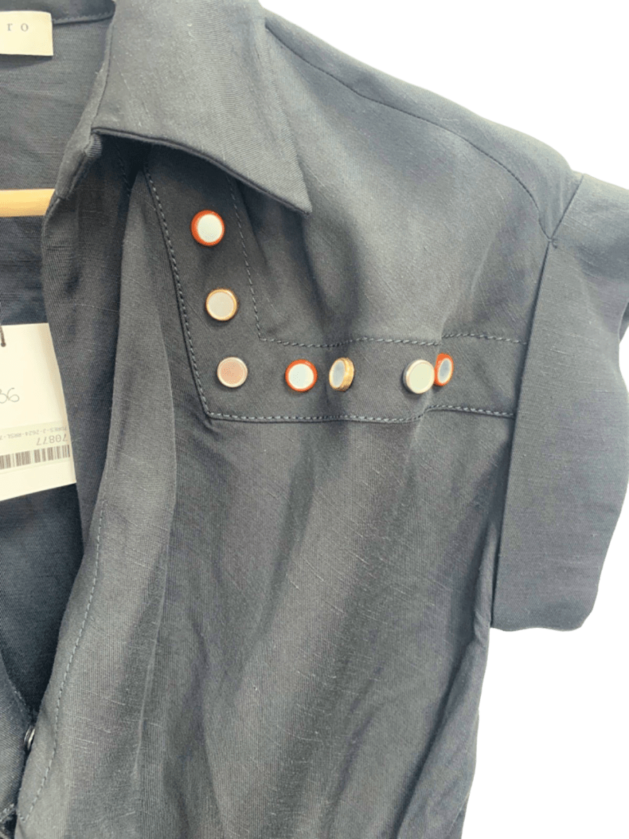 Sandro Black Mavel Tie - front Shirt Dress UK 8 - Reliked