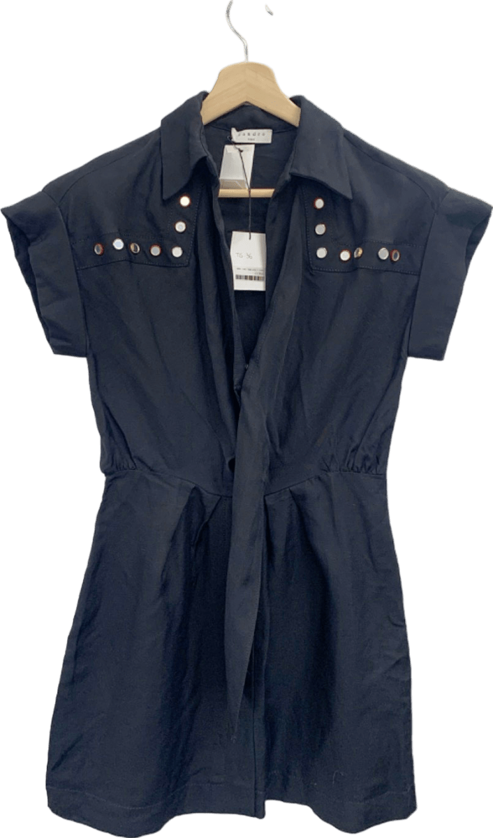Sandro Black Mavel Tie - front Shirt Dress UK 8 - Reliked