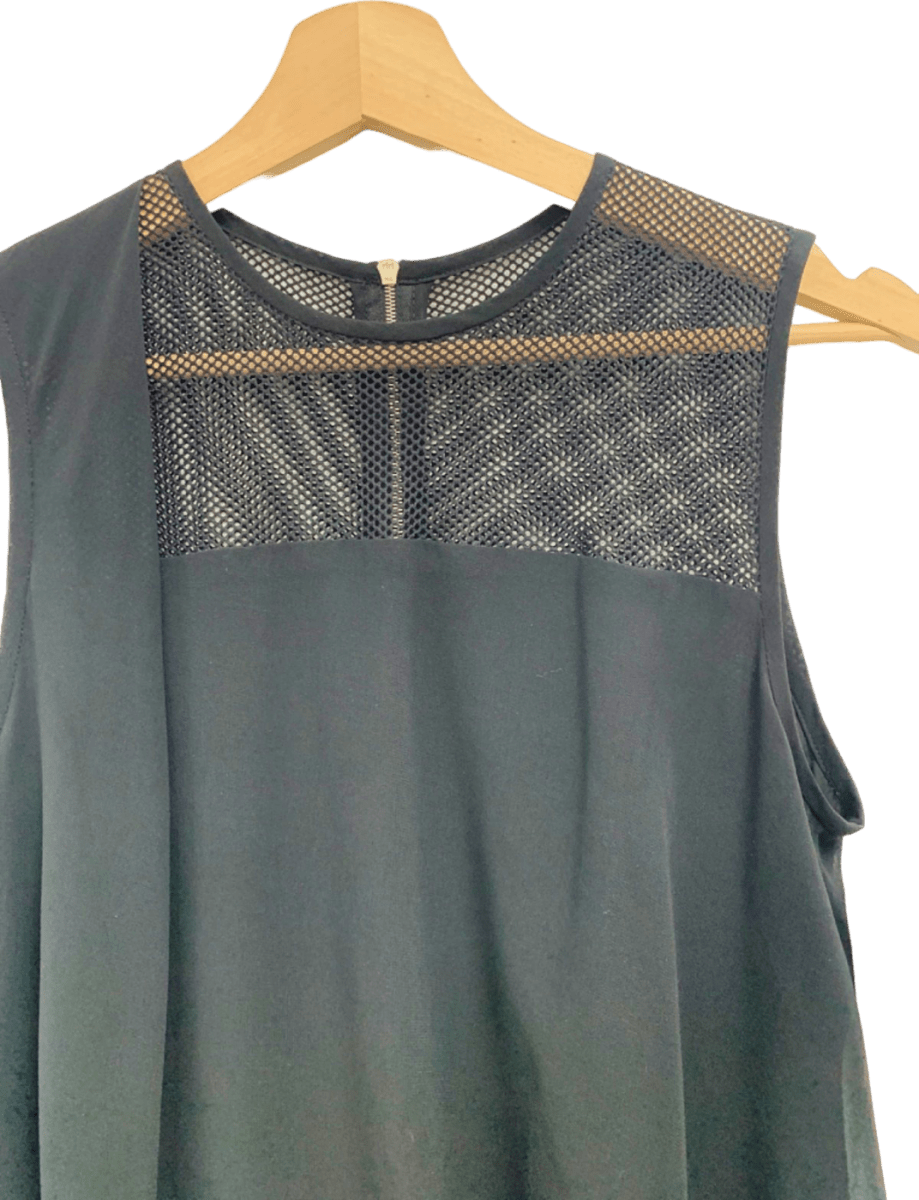 Sandro Black Sleeveless Mesh Panel Draped Dress UK S - Reliked