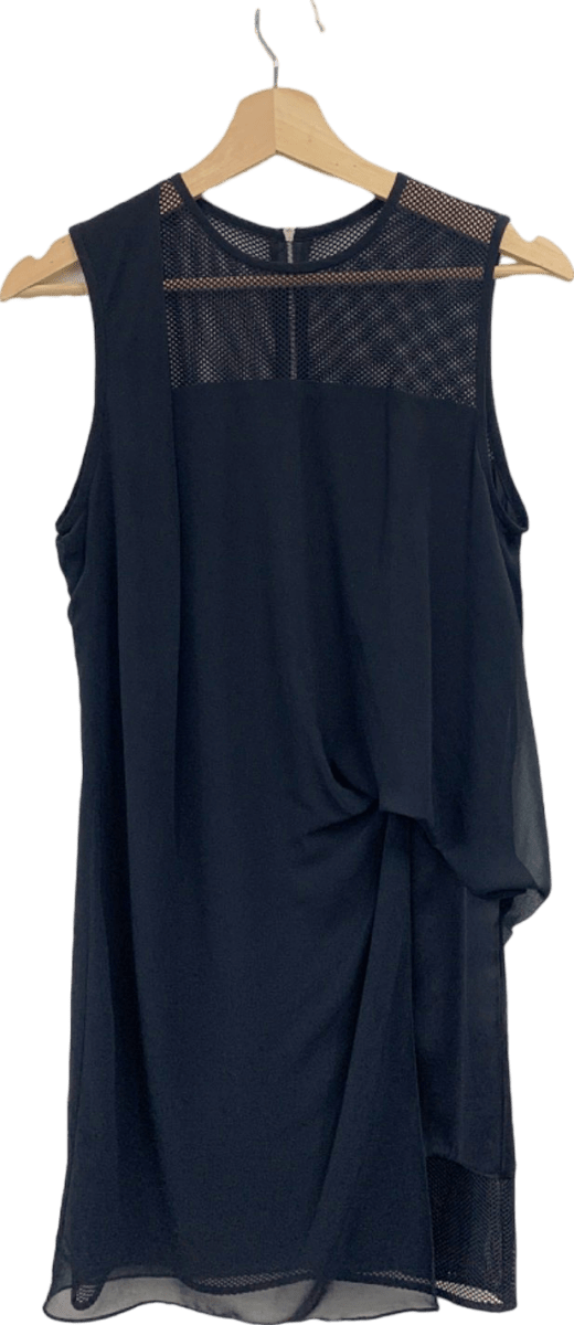 Sandro Black Sleeveless Mesh Panel Draped Dress UK S - Reliked