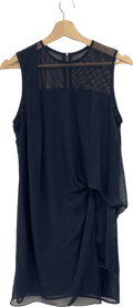 Sandro Black Sleeveless Mesh Panel Draped Dress UK S - Reliked
