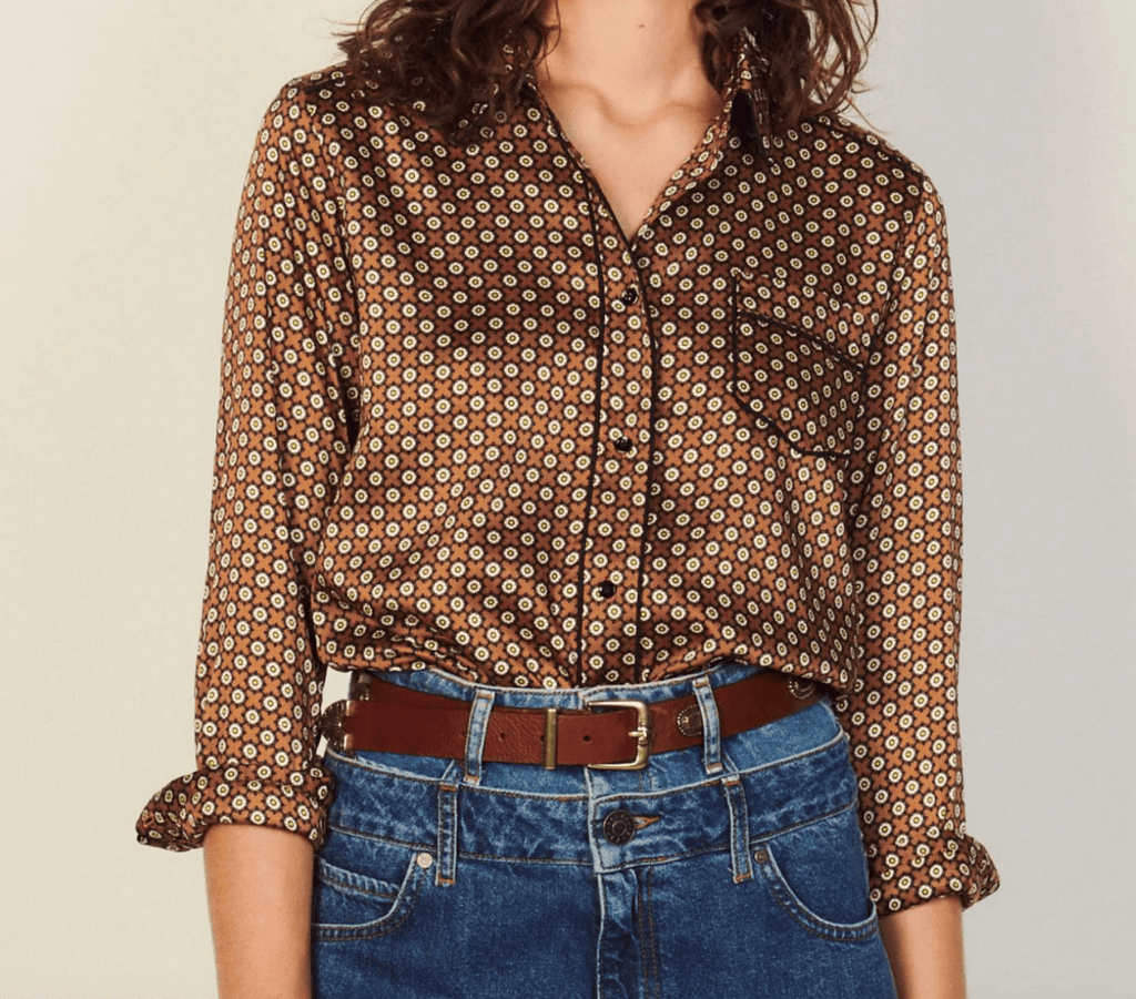 Sandro Brown Floral Print Shirt UK 12 - Reliked