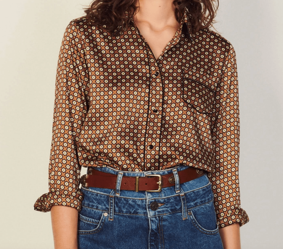 Sandro Brown Floral Print Shirt UK 12 - Reliked