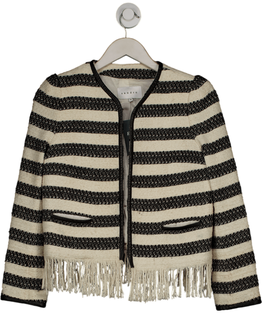 Sandro Cream / Black Voeu Striped Fringe Jacket Fr38 UK 10 - Reliked