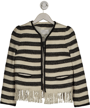 Sandro Cream / Black  Voeu Striped Fringe Jacket Fr38 UK 10