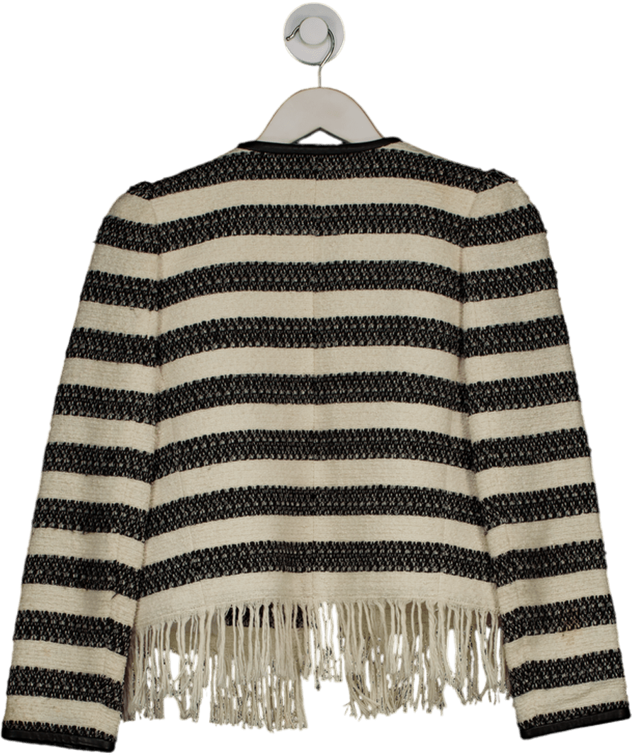 Sandro Cream / Black Voeu Striped Fringe Jacket Fr38 UK 10 - Reliked