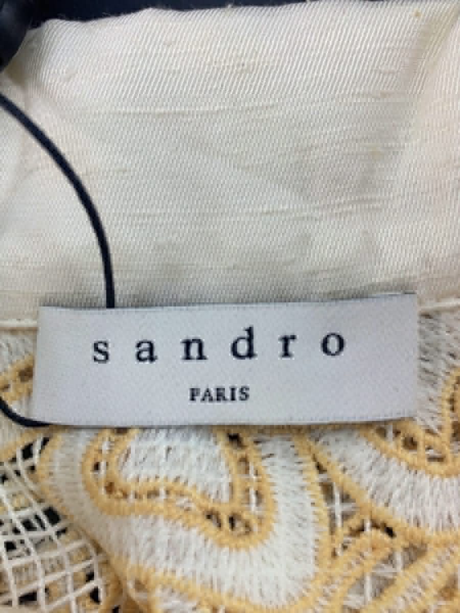 Sandro Daisy Floral Mesh Short Sleeve Shirt In Ecru Yellow SIZE 3 UK 12 - Reliked
