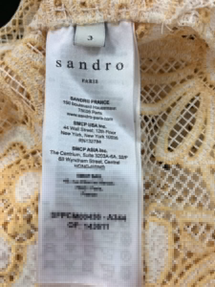 Sandro Daisy Floral Mesh Short Sleeve Shirt In Ecru Yellow SIZE 3 UK 12 - Reliked