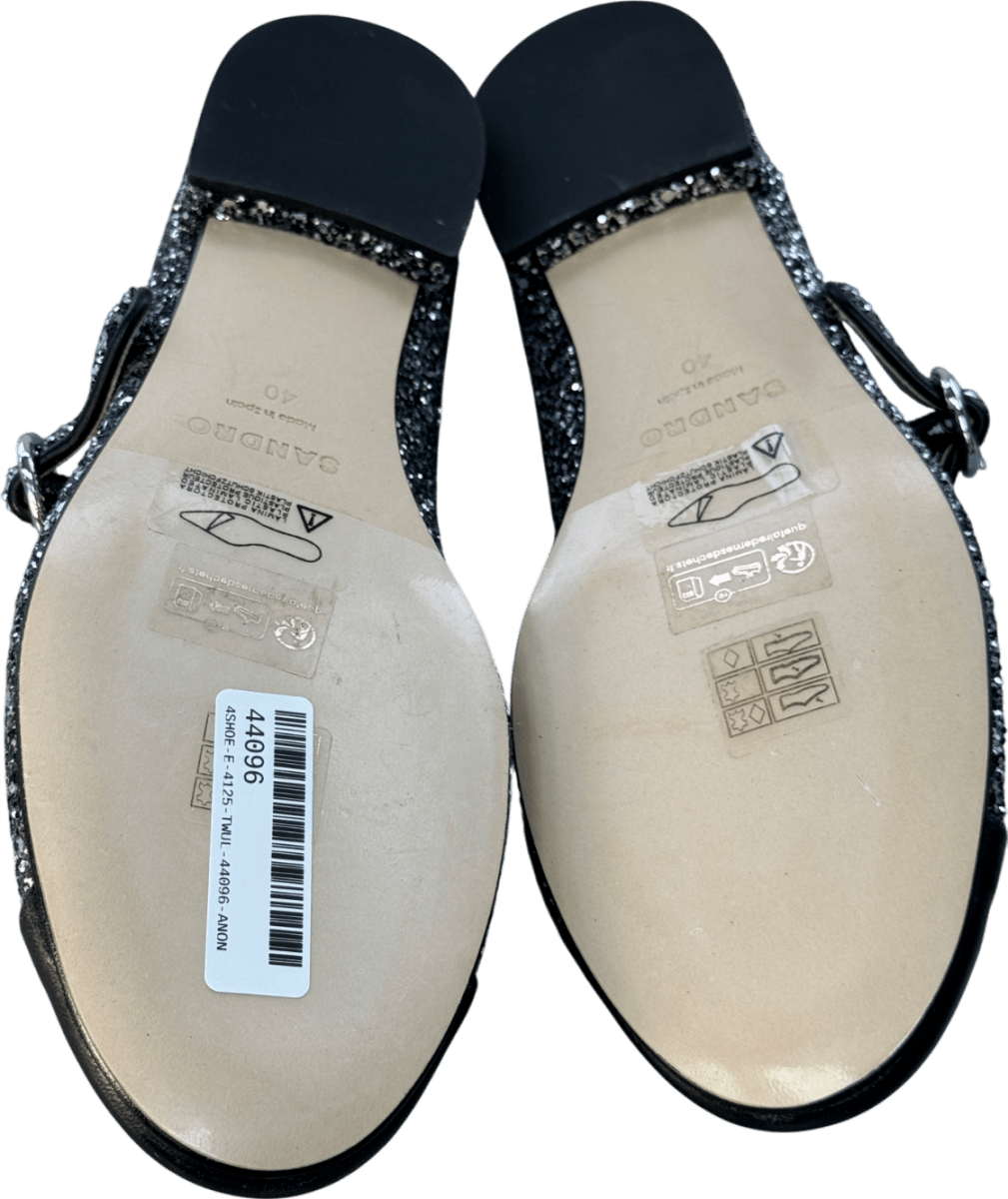 Sandro Paris Black Contrast - toe Glittered And Leather Mary Jane Flats UK 7 EU 40 👠 - Reliked