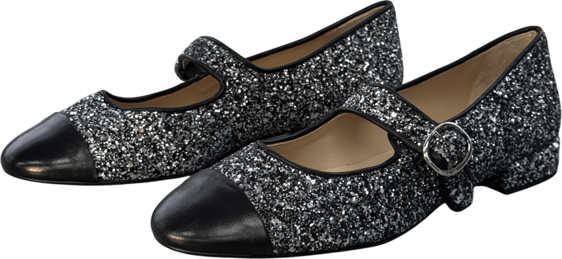Sandro Paris Black Contrast - toe Glittered And Leather Mary Jane Flats UK 7 EU 40 👠 - Reliked