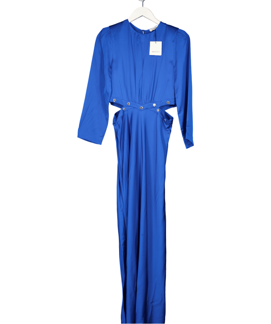 SANDRO PARIS Blue Eleganzia Cutout Satin Finish Maxi Dress Fr34 UK 6 - Reliked
