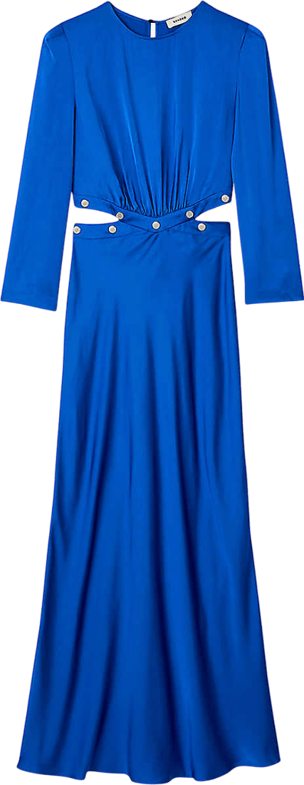 SANDRO PARIS Blue Eleganzia Cutout Satin Finish Maxi Dress Fr34 UK 6 - Reliked