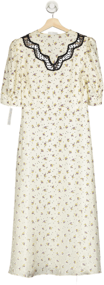 Sandro Paris Cream Floral Print Silk Maxi Dress FR40 UK 12 - Reliked