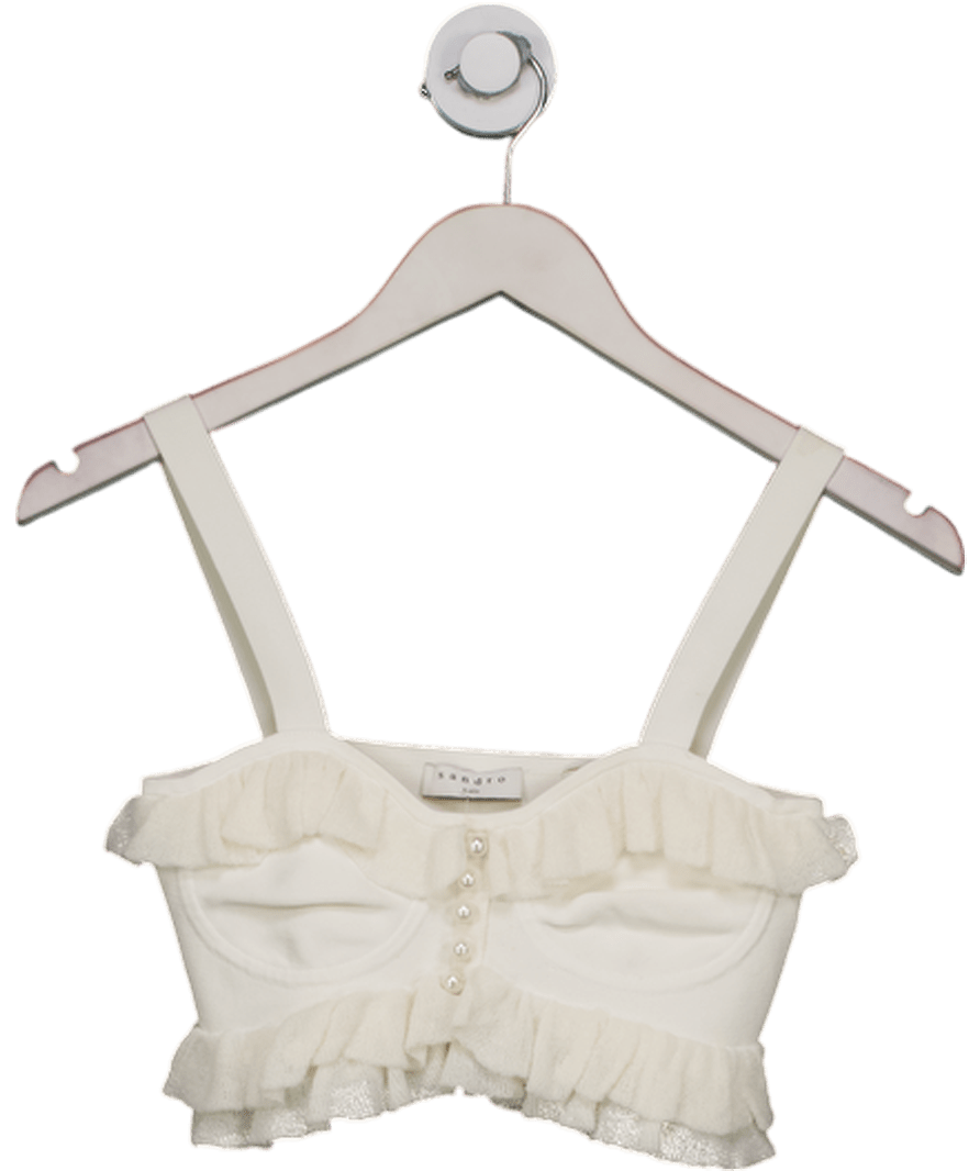 Sandro Paris Cream Ruffle Pearl Button Crop Top Sz1 UK 8 - Reliked