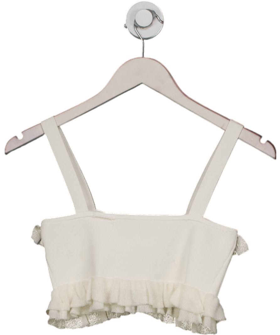 Sandro Paris Cream Ruffle Pearl Button Crop Top Sz1 UK 8 - Reliked