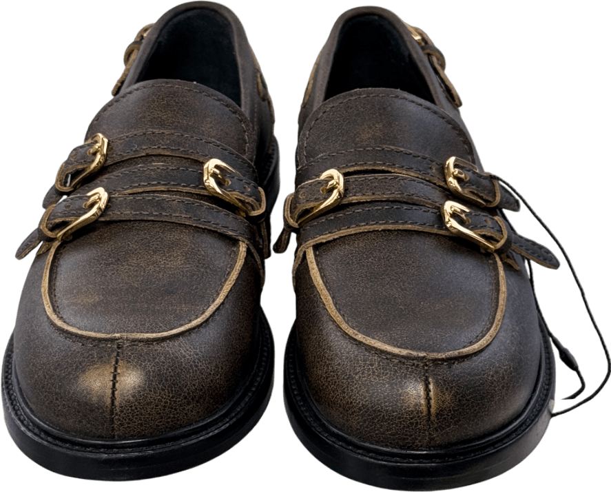 Sandro Paris Dark Brown Distressed Leather Loafers UK 6 EU 39 👠 - Reliked