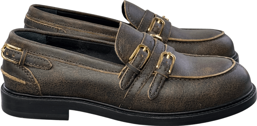 Sandro Paris Dark Brown Distressed Leather Loafers UK 6 EU 39 👠 - Reliked