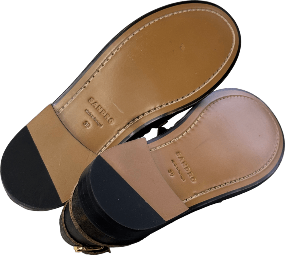 Sandro Paris Dark Brown Distressed Leather Loafers UK 6 EU 39 👠 - Reliked