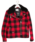 Sandro Paris Red / Black Shearling And Wool Gingham Jacket Fr38 UK 10 - Reliked