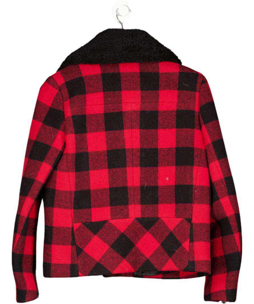 Sandro Paris Red / Black Shearling And Wool Gingham Jacket Fr38 UK 10 - Reliked