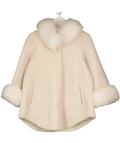 Santinni London Cream 'scarlett' Wool Shealring And Faux Fur Cape Coat UK S - Reliked
