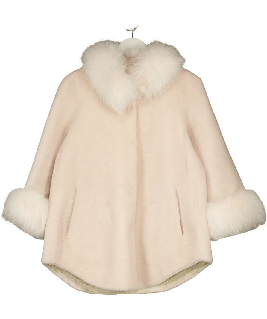 Santinni London Cream 'scarlett' Wool Shealring And Faux Fur Cape Coat UK S - Reliked